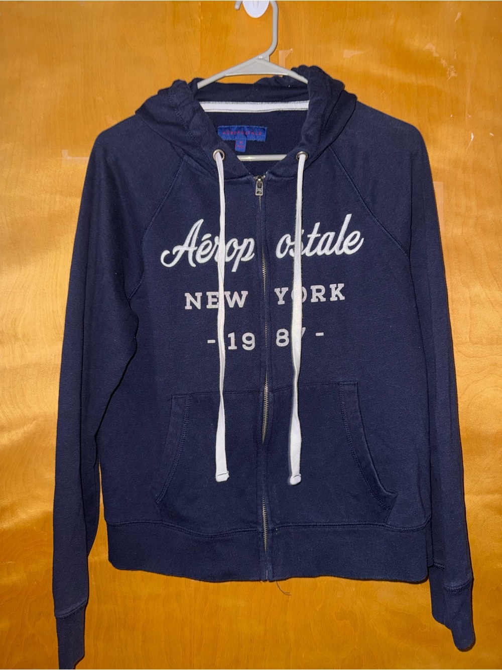 Aeropostale Navy Zip-Up Hoodie with White Logo